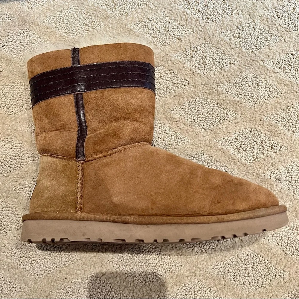 EUC UGG Josette Leather Bow Ankle Sheepskin Suede Boots Booties - Picture 7 of 15